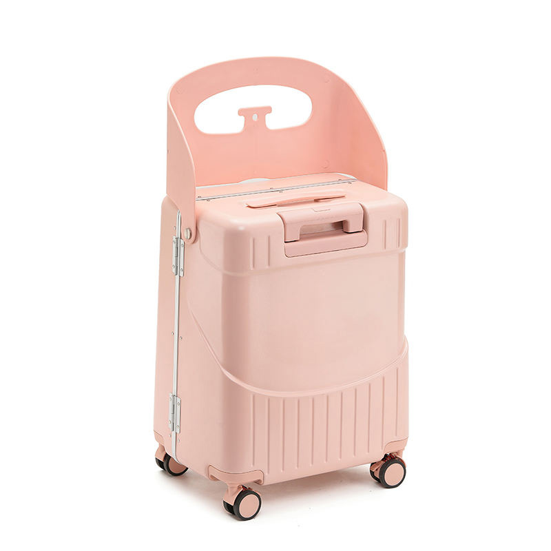 Kid-safe rolling suitcase with seating